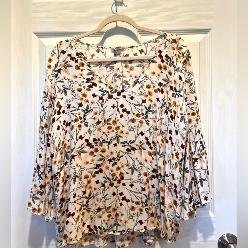 Artisan Ny Cream Floral Tunic with Mustard & Burgundy Accents